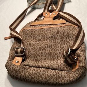 Fossil Backpack Bag Small Brown Cloth With Tan Leather trim